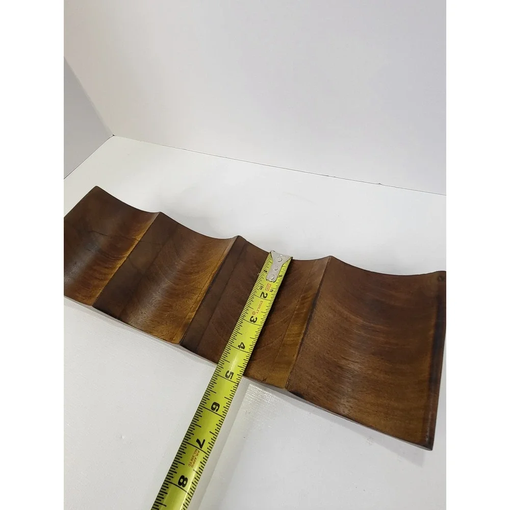 Wooden 4 Bottle Wine Rack Holder Wavy Sculptural Dark Wood